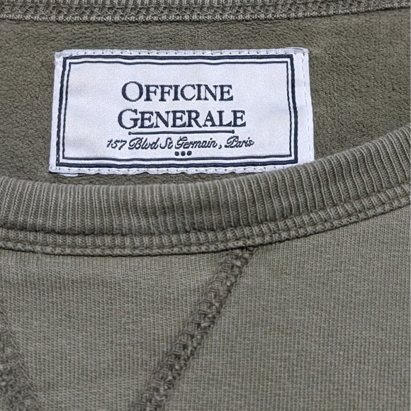 Officine Generale Organic Cotton Fleece Crew Neck Sweatshirt Green Size Large - Picture 8 of 13